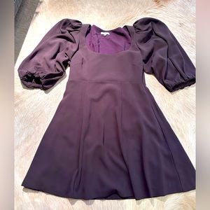 Rebecca Taylor Women's 3/4 Puffed-sleeved Scoop Neck Mini Dress, Plum Size 6-8 M